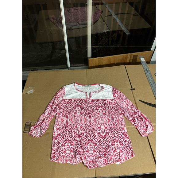 David Jones New York Sport‎ Pink Floral XL Shirt, White Raspberry Flowers Tee - Picture 1 of 6